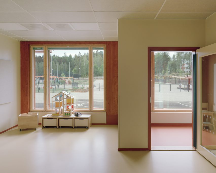 Beige-toned learning space at Finnish community space