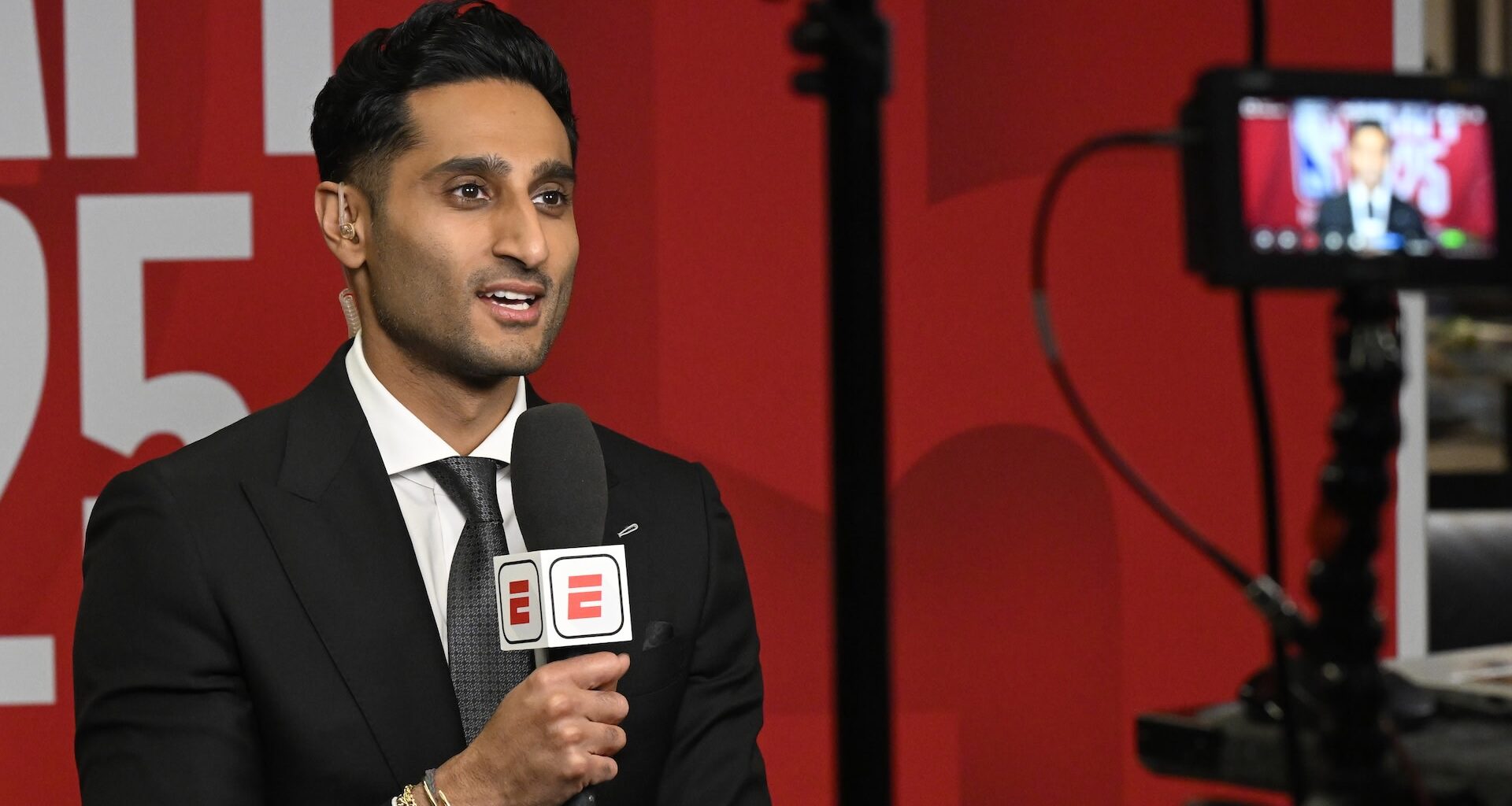 BROOKLYN, NY - JUNE 26: Shams Charania talks during the 2025 NBA Draft - Round Two on June 26, 2025 at Barclays Center in Brooklyn, New York.