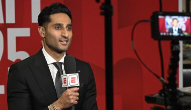 BROOKLYN, NY - JUNE 26: Shams Charania talks during the 2025 NBA Draft - Round Two on June 26, 2025 at Barclays Center in Brooklyn, New York.