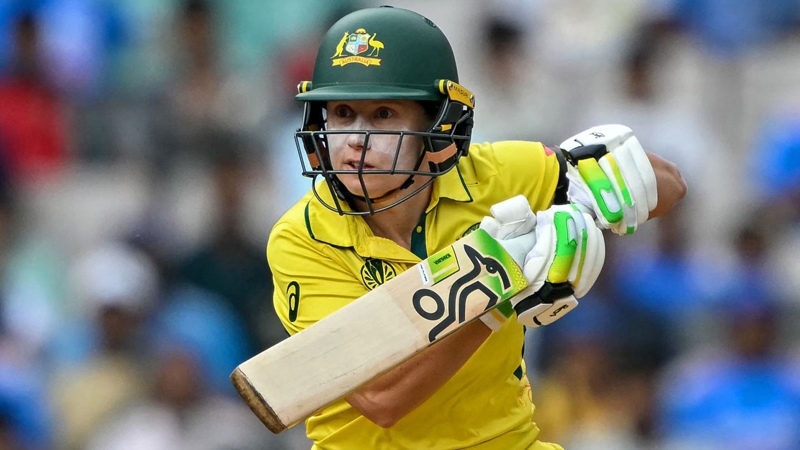 Australia's captain Alyssa Healy plays a shot during the ICC Women's Cricket World Cup 2025 one-day international (ODI) semi-final match between India and Australia at the DY Patil Stadium in Navi Mumbai on October 30, 2025. (Photo by Punit PARANJPE / AFP) / -- IMAGE RESTRICTED TO EDITORIAL USE - STRICTLY NO COMMERCIAL USE --
