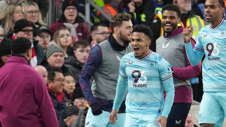 Burnley's Marcus Edwards celebrates scoring their equaliser (AP Photo/Jon Super)