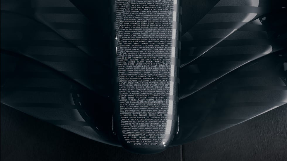 list of names displayed vertically in a sleek black environment