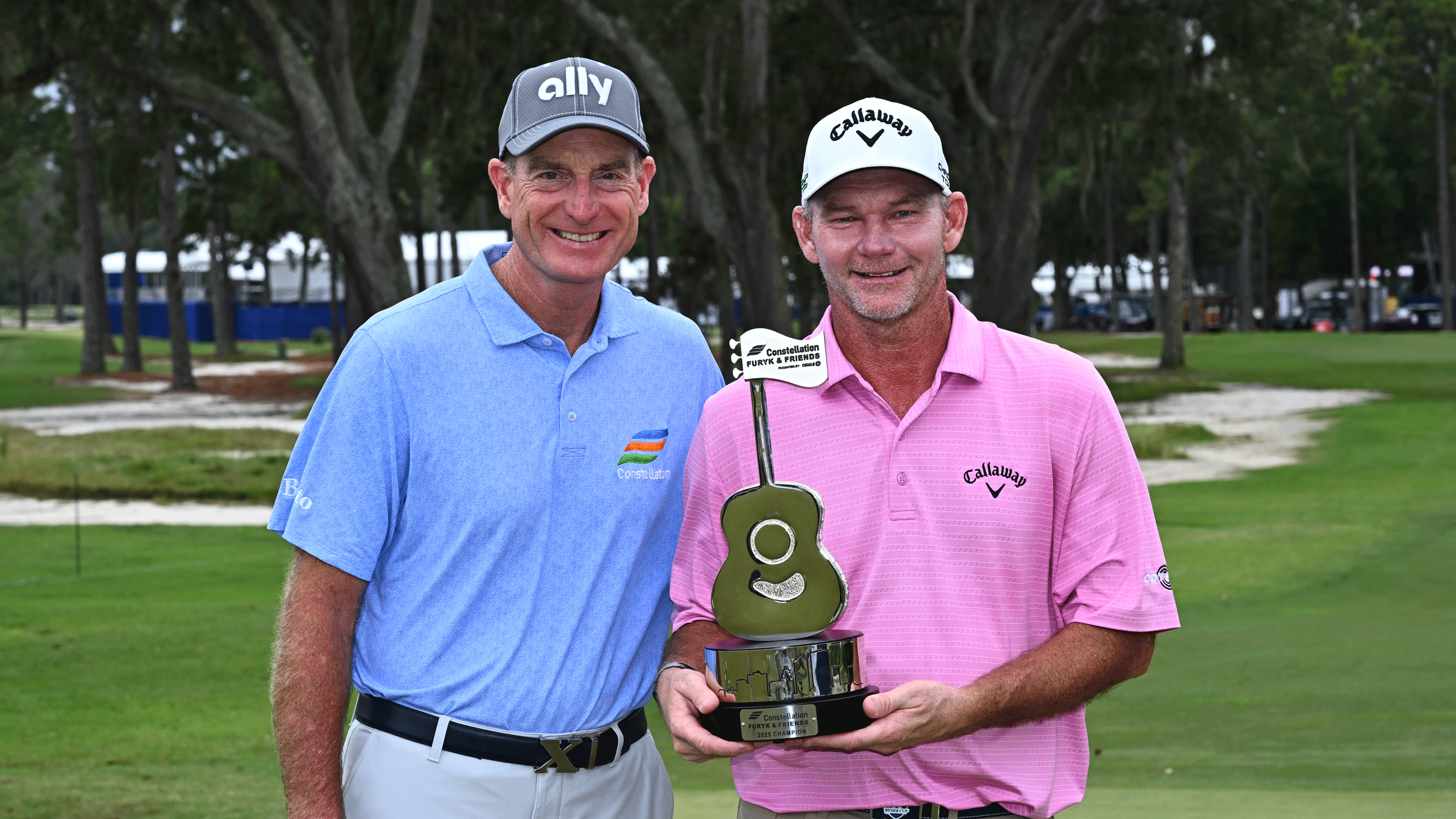 Jim Furyk (left) and Tommy Gainey after the latter's win at the Constellation Furyk &amp; Friends in 2025
