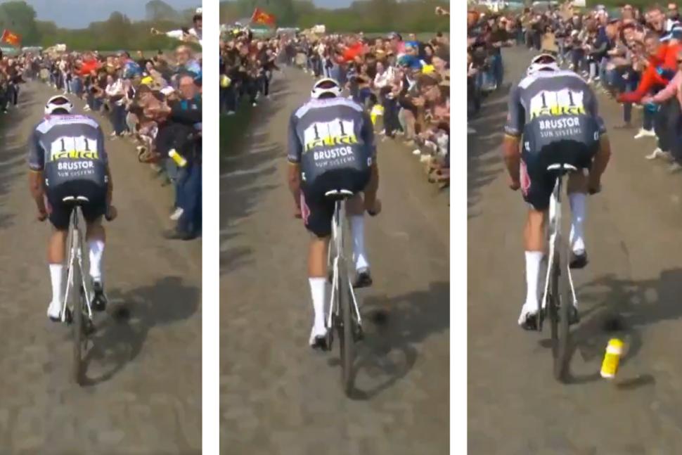 Mathieu van der Poel hit by bottle at Paris-Roubaix Mathieu van der Poel hit by bottle at Paris-Roubaix