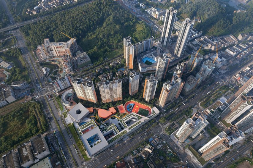 Bird's eye view of Chinese schools among high-rises