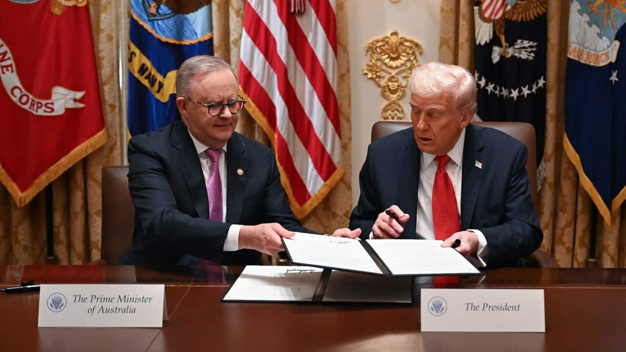 Anthony Albanese and US President Donald Trump at a meeting in October (AAP)