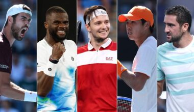 (Left to right) Karen Khachanov, Frances Tiafoe, Alexander Bublik, Learner Tien and Marin Cilic