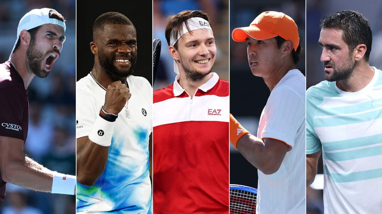 (Left to right) Karen Khachanov, Frances Tiafoe, Alexander Bublik, Learner Tien and Marin Cilic
