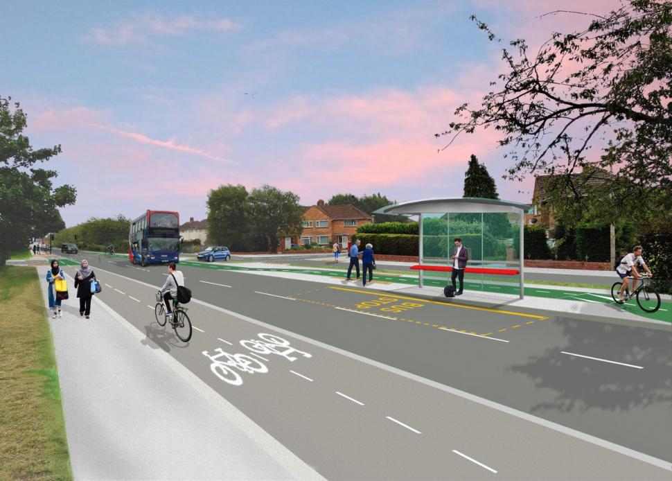Wallisdown Road cycle lane CGI impression via BCP Council