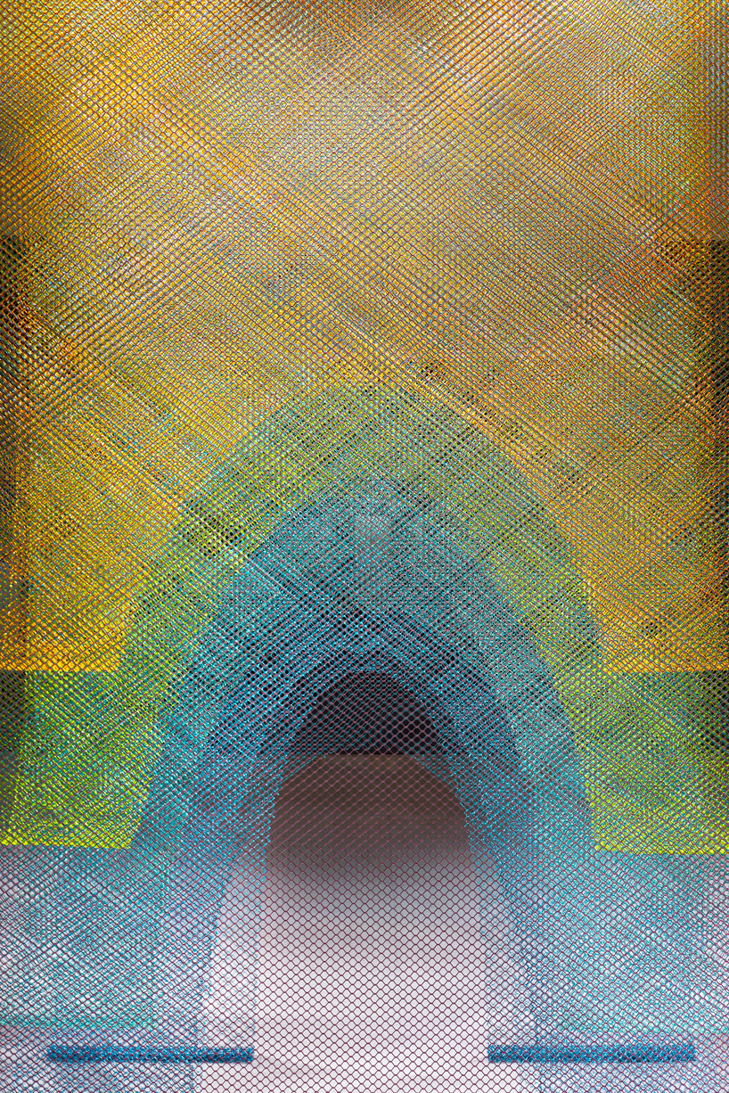 luminous layers of colored wire mesh weave tea ceremony house by moriyuki ochiai