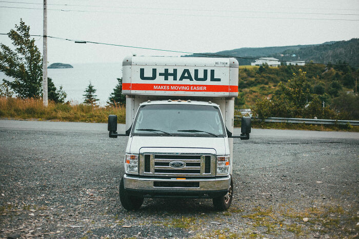 U-Haul truck parked outdoors, symbolizing patients leaving the hospital against medical advice during unexpected departures.