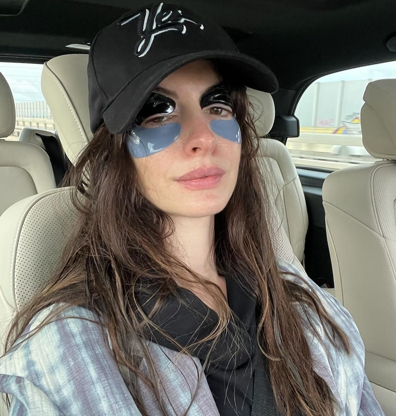 Anne Hathaway  wearing eye masks