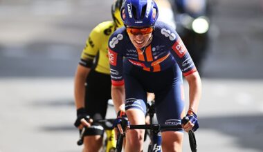 LEUVEN, NETHERLANDS - SEPTEMBER 02: Pfeiffer Georgi of Great Britain and Team Picnic PostNL competes in the breakaway during the 27th Simac Ladies Tour 2025, Stage 1 a 81.3km stage from Leuven to Leuven / #UCIWWT / on September 02, 2025 in Leuven, Netherlands. (Photo by Luc Claessen/Getty Images)