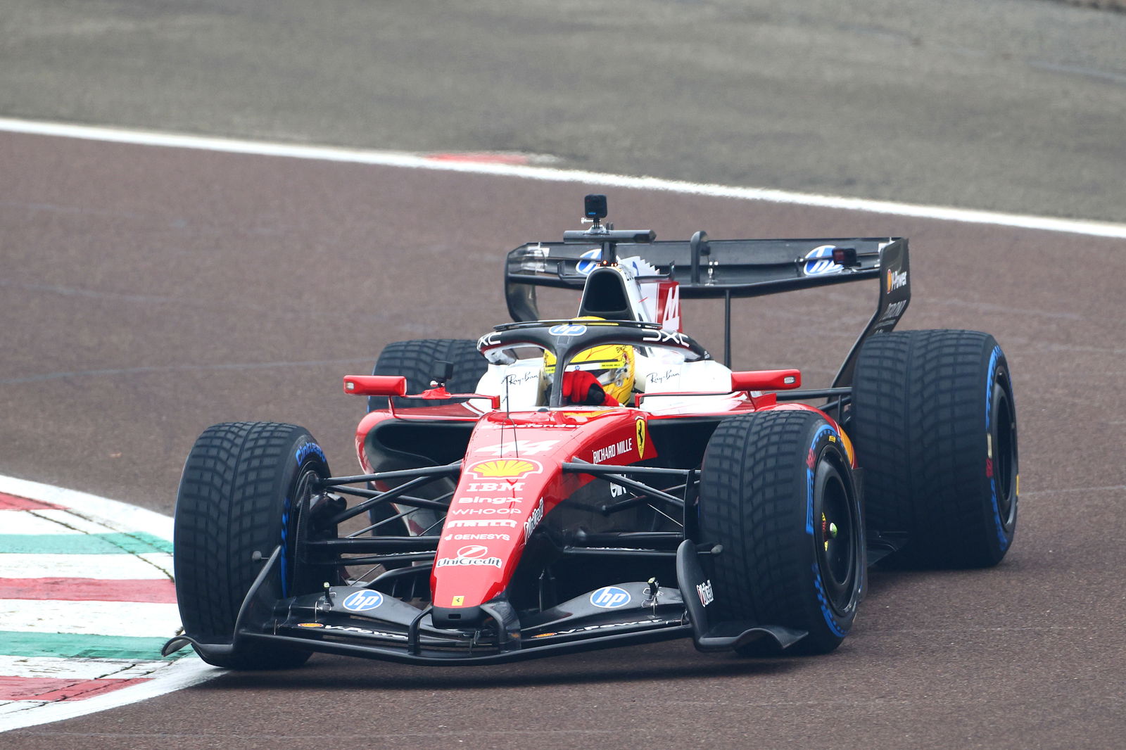 Lewis Hamilton driving the Ferrari Sf-26 during a shakedown in Fiorano