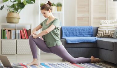 woman at home on yoga mat doing a hip flexor stretch