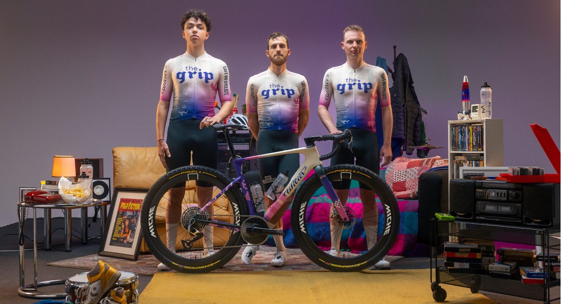 The Grip Elite Gravel Team standing behind their Wiler Rave gravel race bike