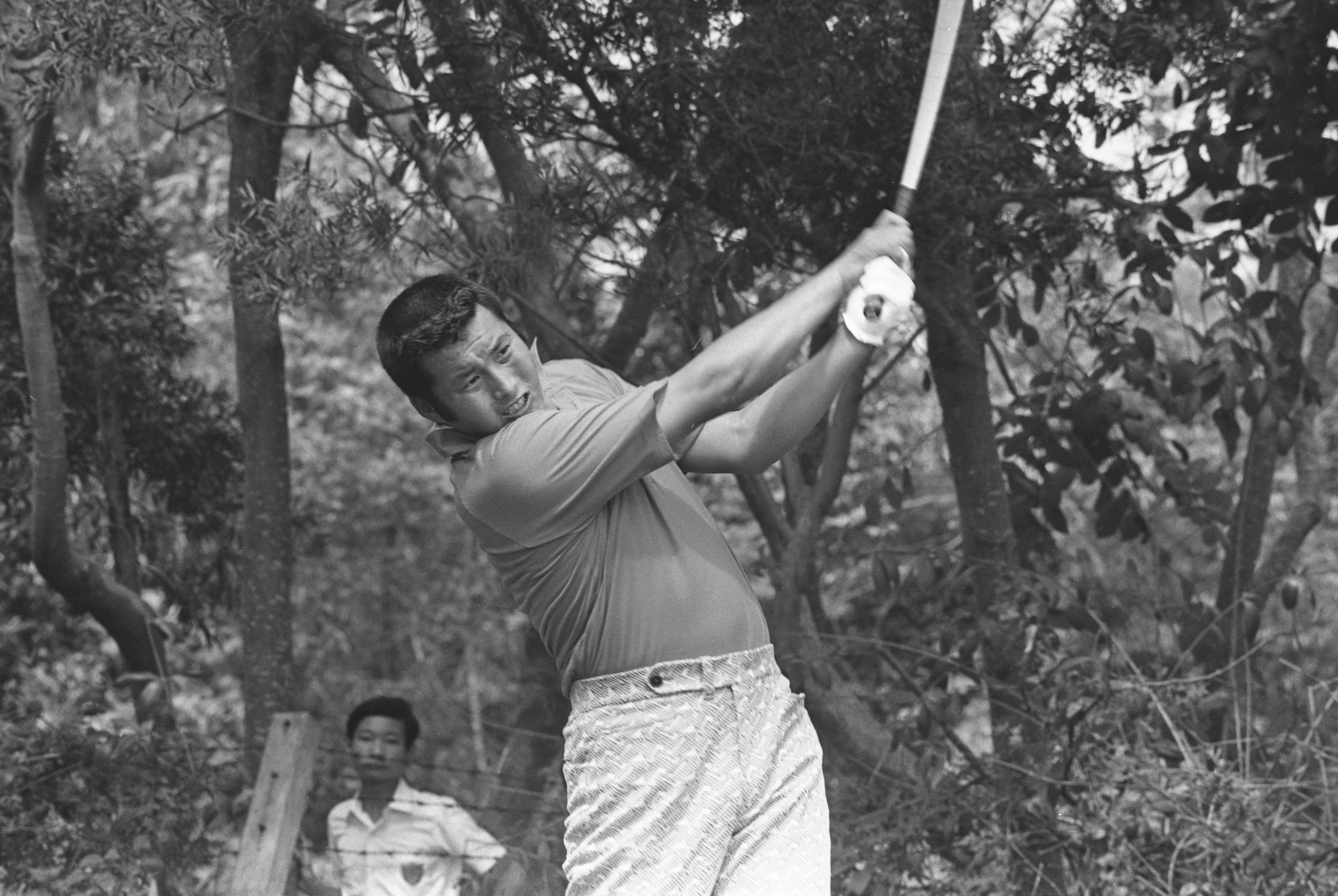 Masashi "Jumbo" Ozaki golfing at the Hongkong Open Golf Championship.