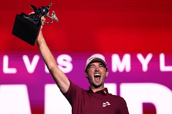 Elvis Smylie holds aloft the trophy after winning on debut in Saudia Arabia.