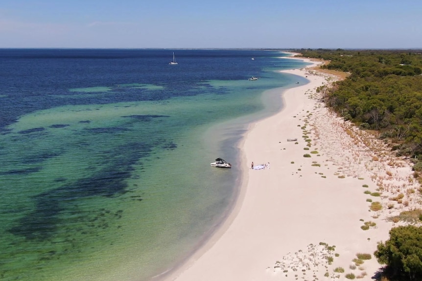 An isolated beach viewed from a drone