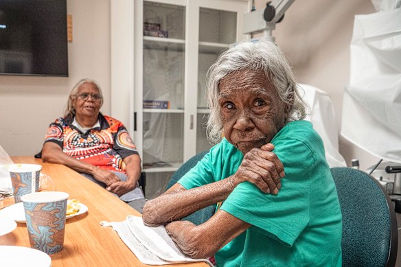 Loreen Coffey (left) and Aunty Blake at the Aboriginal Medical Service clinic. They say more dialysis machines are needed in Brewarrina.