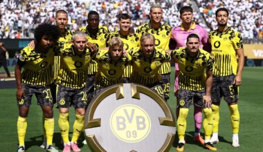 [Subscription Customers Only] Jul 5, 2025; East Rutherford, New Jersey, USA; Borussia Dortmund players pose for a team group photo before a quarterfinal match of the 2025 FIFA Club World Cup at MetLife Stadium. Mandatory Credit: Lee Smith-Reuters via Imagn Images