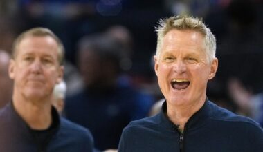 Dec 25, 2025; San Francisco, California, USA; Golden State Warriors head coach Steve Kerr reacts during the fourth quarter against the Dallas Mavericks at Chase Center. Mandatory Credit: Darren Yamashita-Imagn Images
