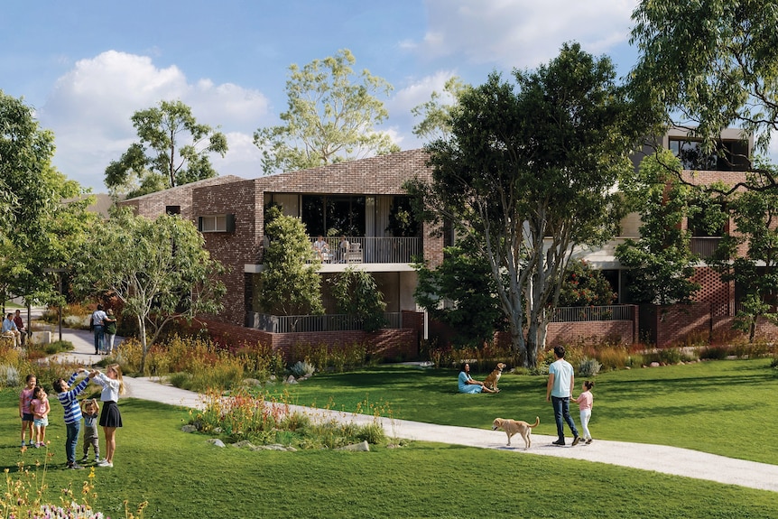 A block of units set among a leafy urban environment