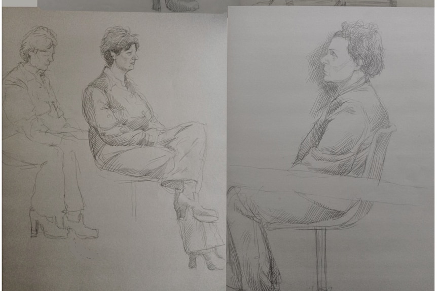 A pencil sketch of a woman. 