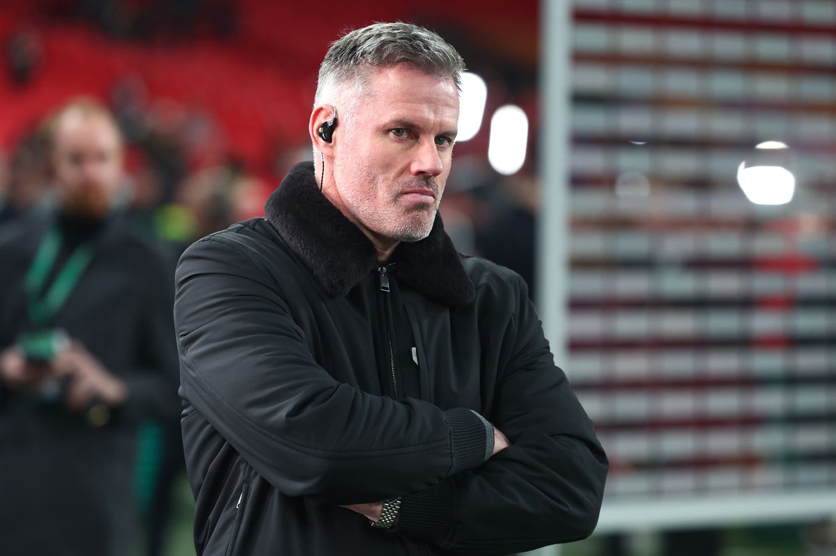 Jamie Carragher looks on at the end of the Carabao Cup Final between Liverpool and Newcastle United