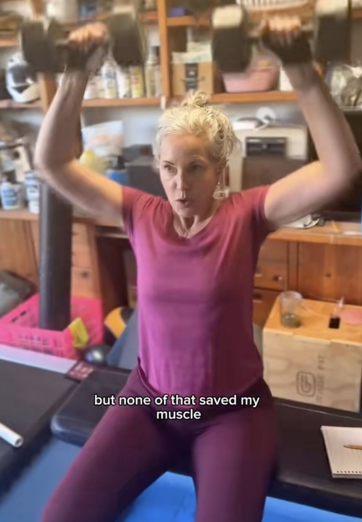 Lisa does strength training as part of her routine