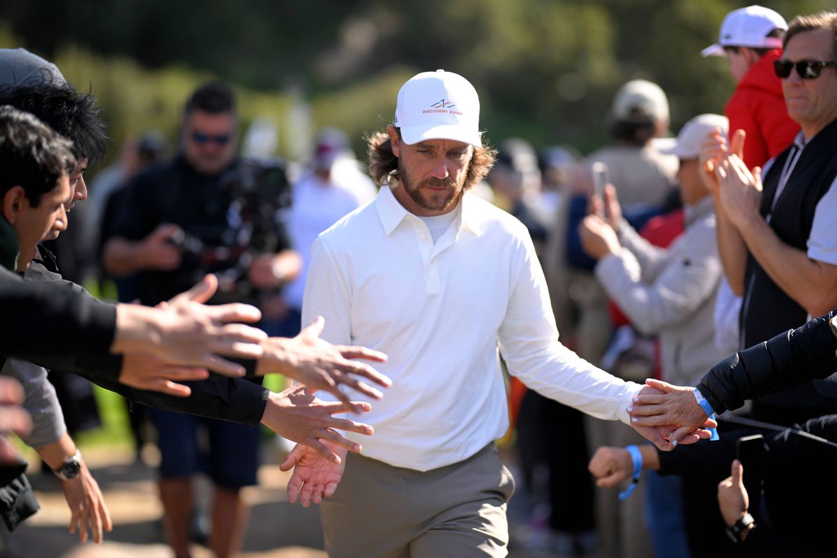 Tommy Fleetwood of England walks to the ninth tee during the second round of The Genesis Invitational 2026 at Riviera Country Club