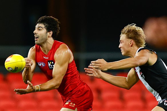 On the rise: Christian Petracca made a strong start for the Suns against St Kilda on Thursday.