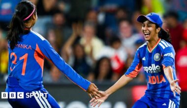 Jemimah Rodrigues of India celebrates catching Ashleigh Gardner of Australia during game three