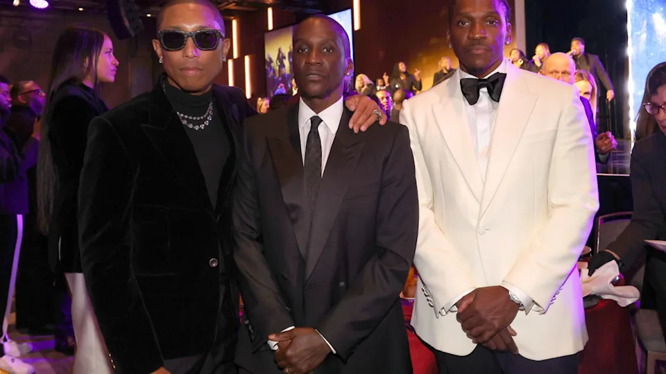 Pharrell poses with Clipse (Malice & Pusha T) at the 2026 Recording Academy Honors.Photo by Johnny Nunez on Getty Images