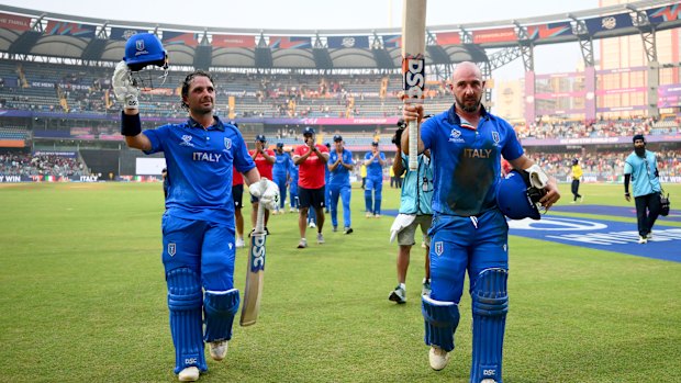 Justin Mosca and Anthony Mosca after their match-winning partnership.