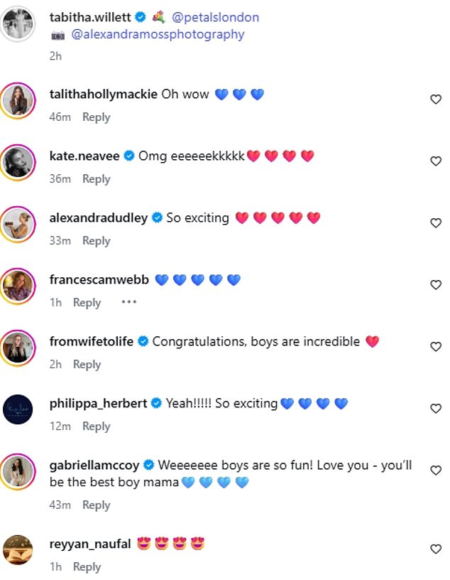 Tabitha received a wealth of congratulatory messages in the comments section of the post from her friends and family following the happy news