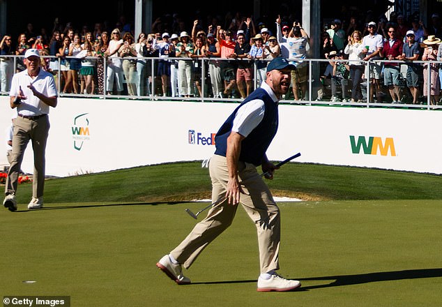 He stuck the shot to a few feet from the hole and then sank a putt for a birdie at the iconic green