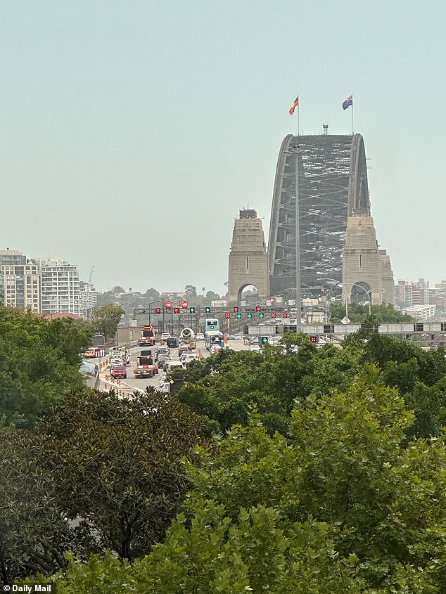 Sydney's Harbour Bridge has been brought to a standstill as police and ambulance crews respond to a self-harm incident (pictured)
