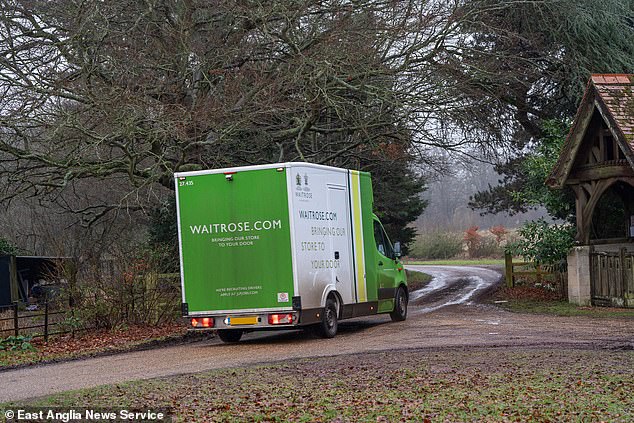 A Waitrose van was spotted shortly after dawn on Friday as it went down the 300 yard long driveway to Wood Farm where the disgraced former prince has been staying since Monday
