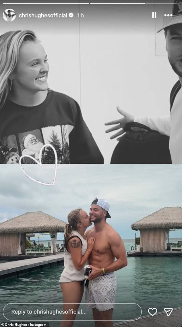 Elsewhere Chris Hughes sent his love to US based girlfriend JoJo Siwa from Italy where he is presenting the Winter Olympics