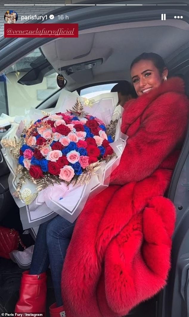 Mum Paris, who shares seven children with her husband, took to her Instagram Stories with snaps of the teen being surprised with a huge bouquet of red roses