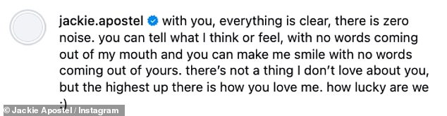 Her tribute read: 'with you, everything is clear, there is zero noise. You can tell what I think of feel'