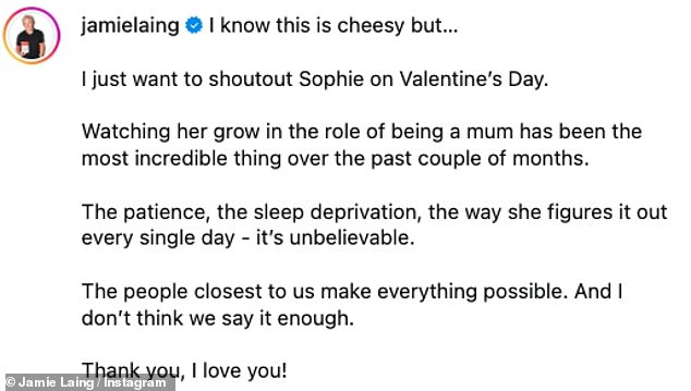It read: 'Watching her grow in the role of being a mum has been the most incredible thing over the past couple of months'