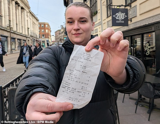 Sophie Downing, 29, who lives in Nottingham, has a coffee shop voucher worth £63 quadrillion