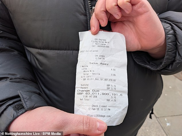 Pictured: The receipt as proof that she is richer than Elon Musk - at least when it comes to matcha lattes and croissants