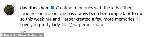 'Creating memories with the kids either together or one on one has always been been important to me. This week Me and Harper created a few more memories. Love you pretty lady'