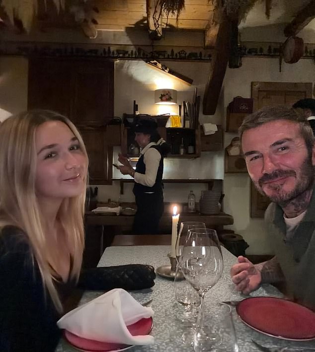 The father and daughter were all smiles as they tucked into a lavish candlelit dinner in the evening complete with sardines and charcuterie board
