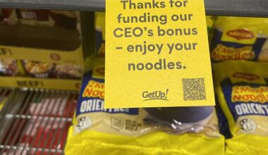 In response to the alleged price-gouging, shoppers have placed tongue-in-cheek replicas of the supermarkets' promotional flyers (pictured) on supermarket shelves