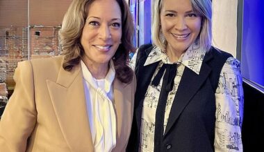 Former US vice president Kamala Harris with NAB retail bank boss Ana Marinkovic