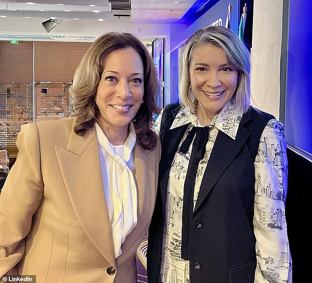 Former US vice president Kamala Harris with NAB retail bank boss Ana Marinkovic